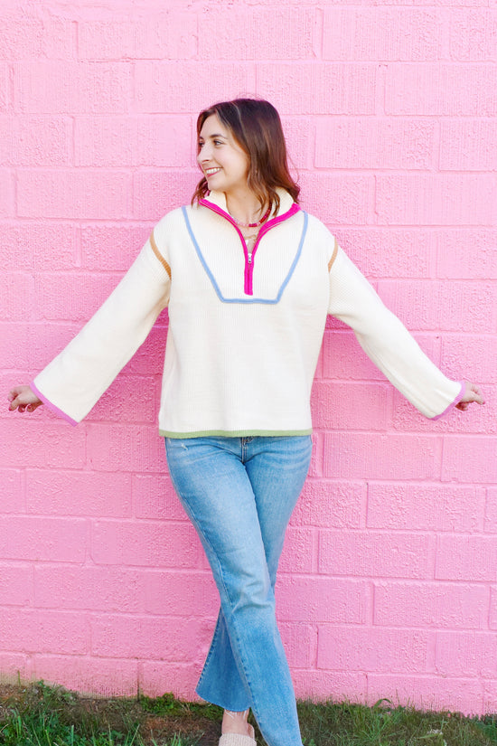 Cue the Confetti Zip Up Pullover Sweater