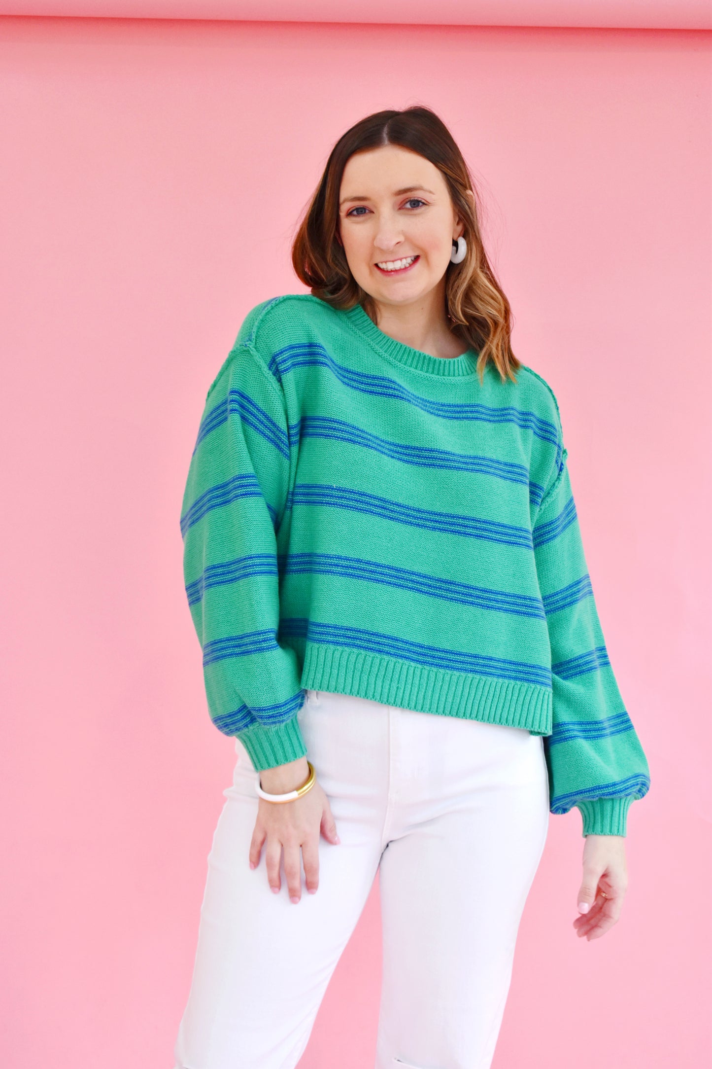 Kelly Blue Striped Lightweight Sweater
