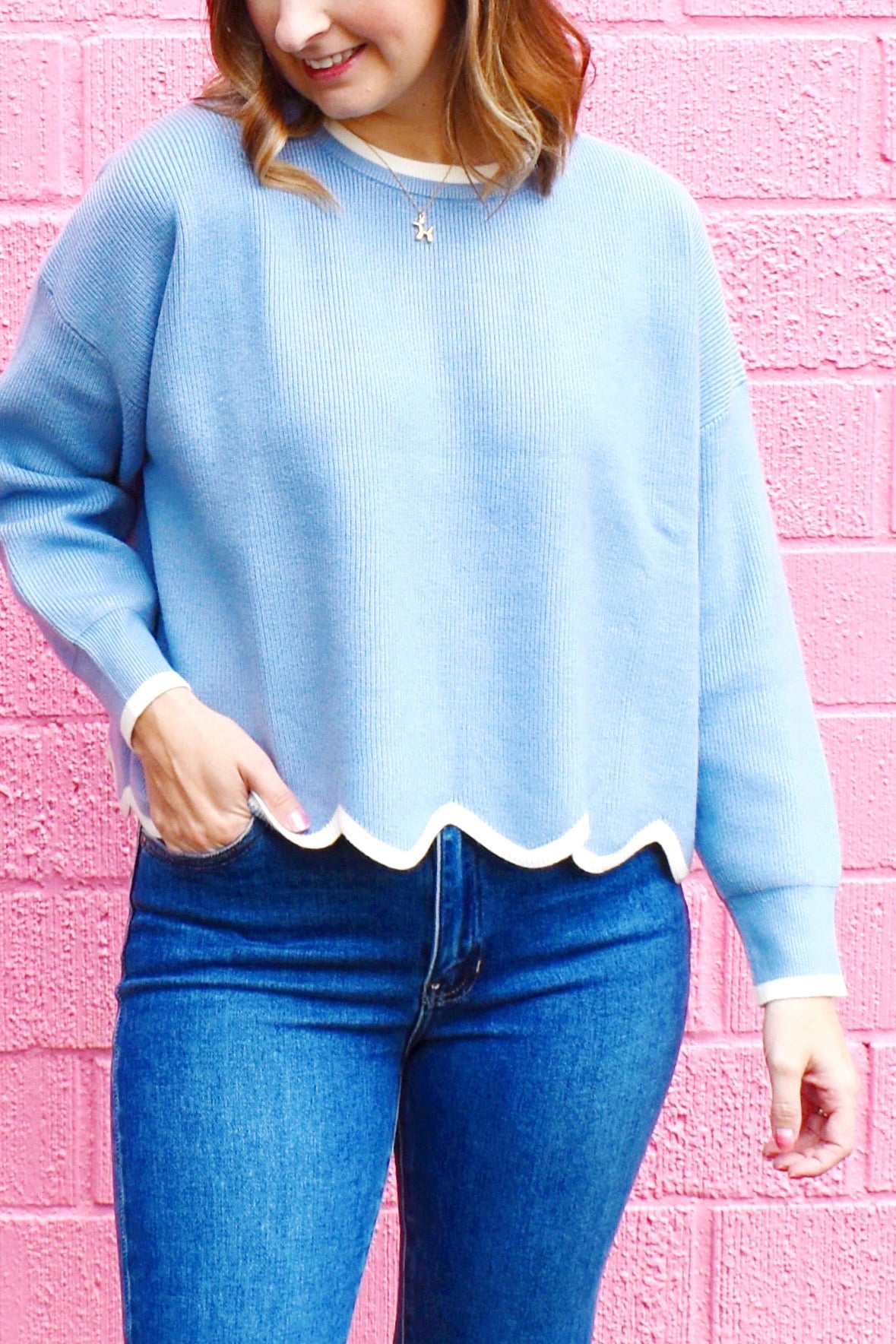 Light Blue Scallop Sweater