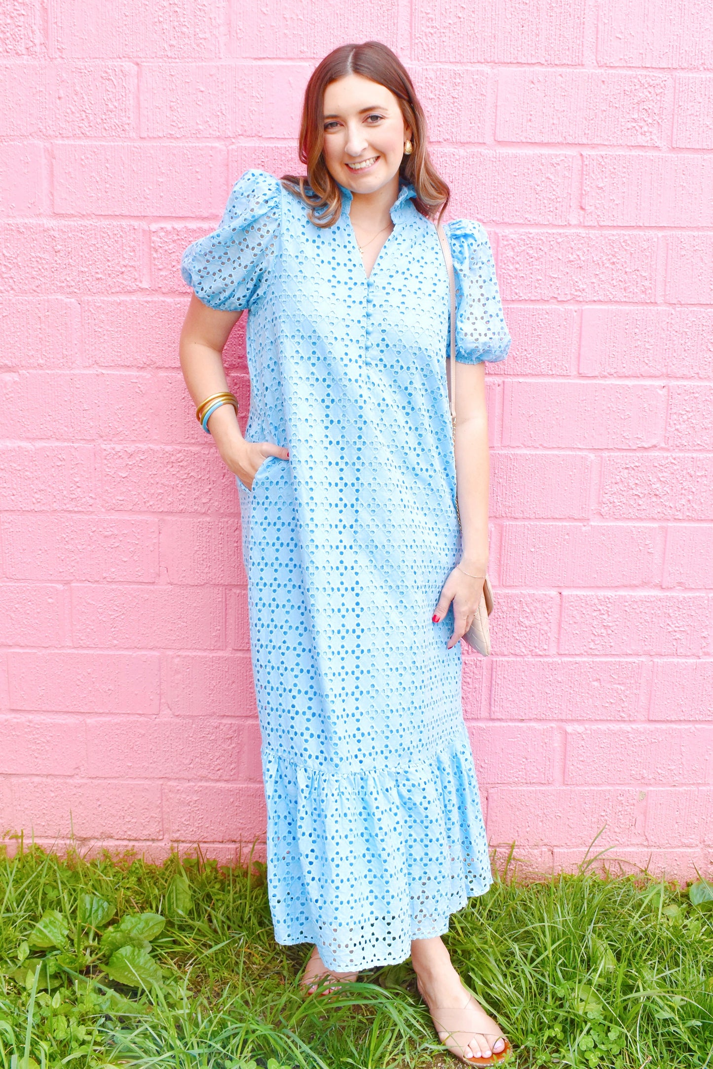 Light Blue Eyelet Midi Dress