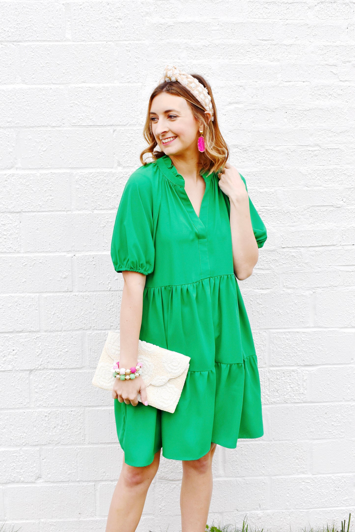 kelly green puff sleeve dress Never Going Back Kelly Green Ruffled Dress Shop the Mint