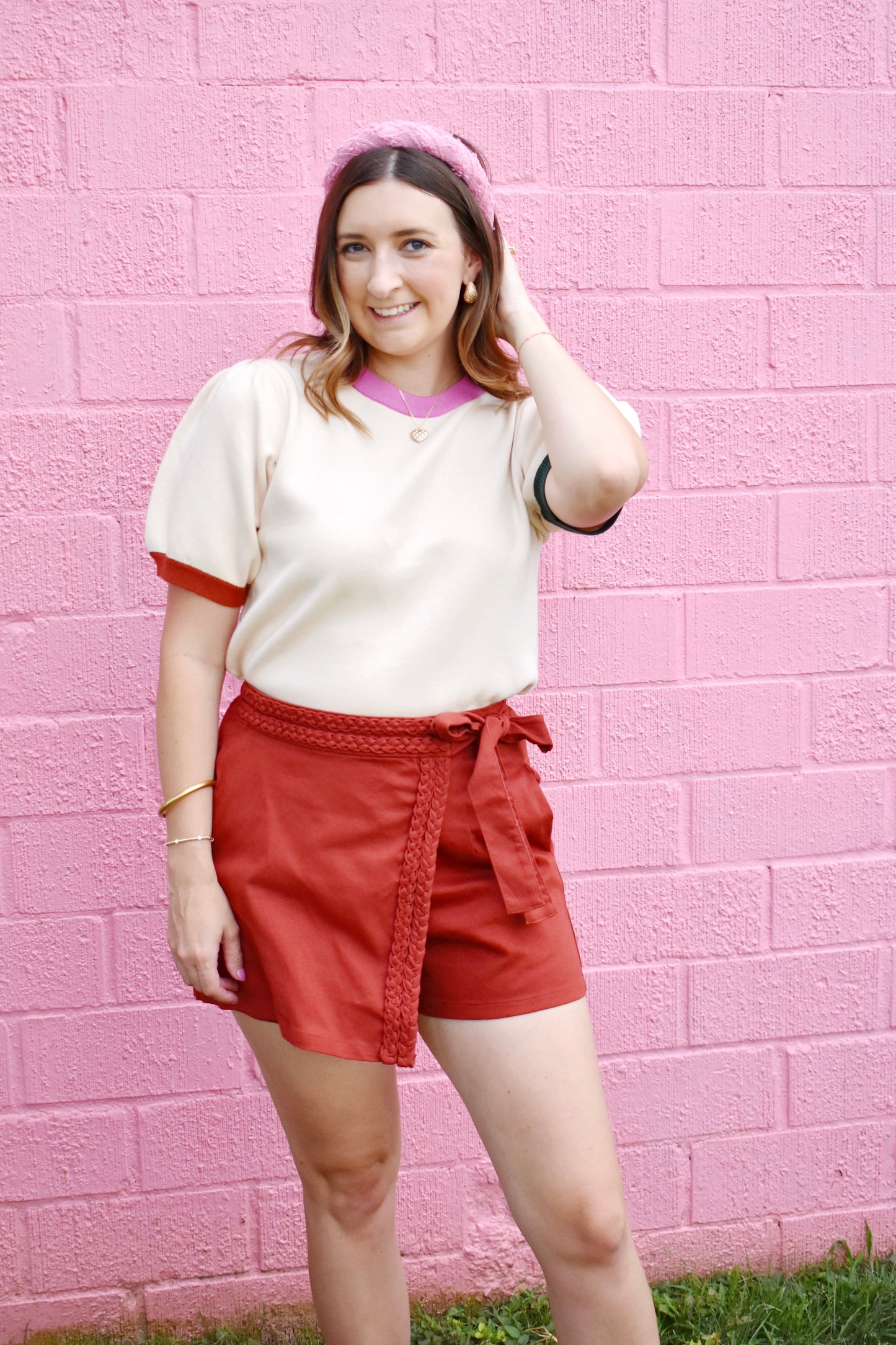 Fall Color Block Short Sleeve Sweater