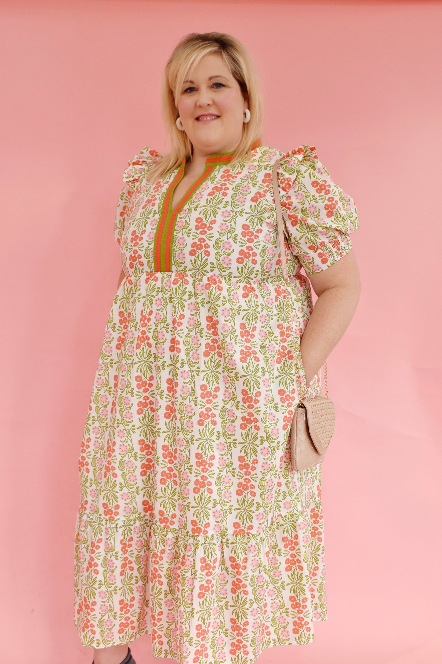 Plus Coral Spring Floral Midi Dress