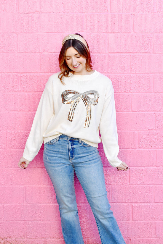 Gold Sequin Bow Sweater