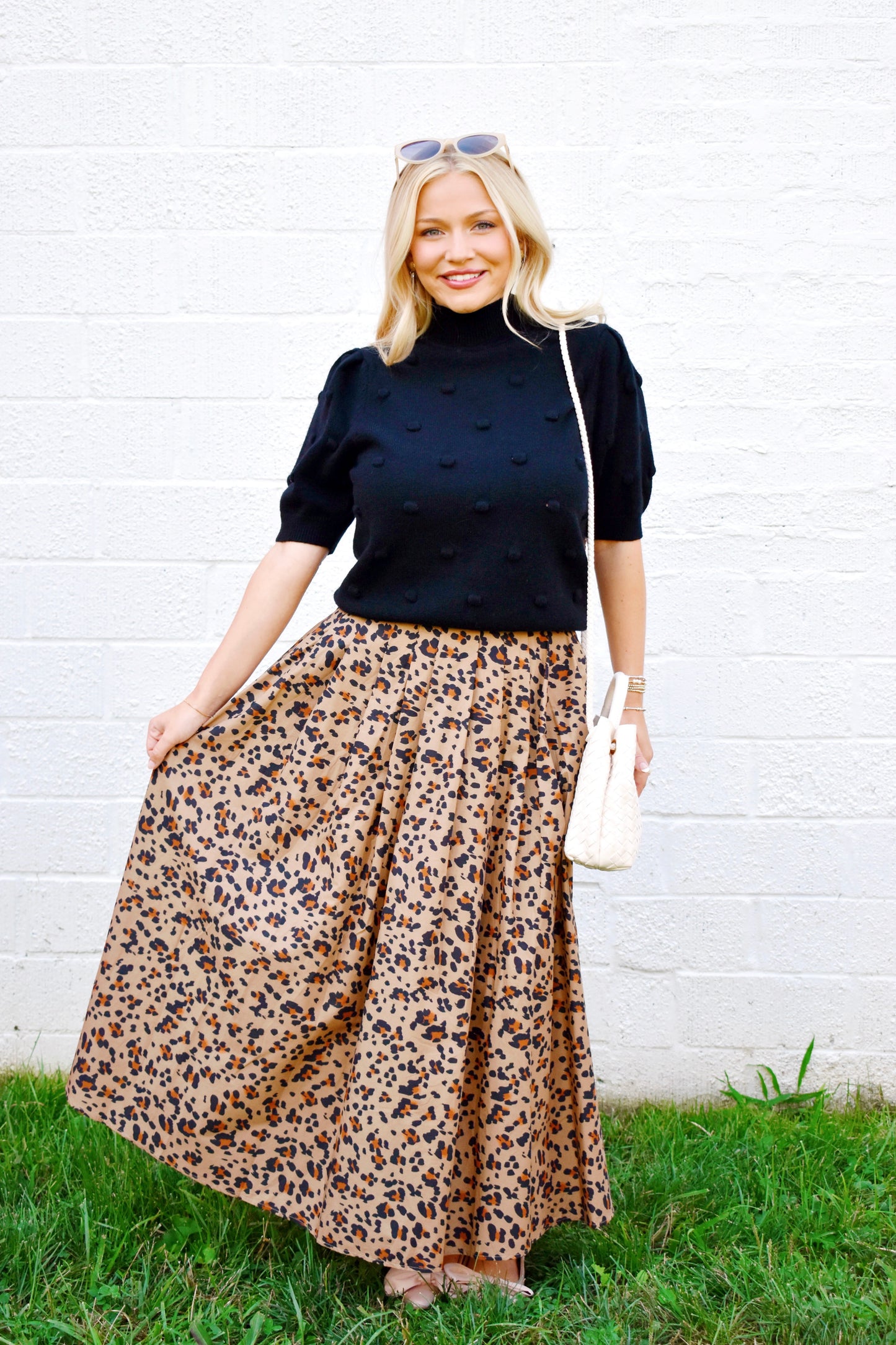 Camel Leopard Print Midi Skirt