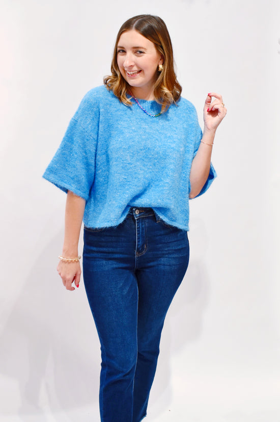 Ocean Blue Cropped Sweater Top