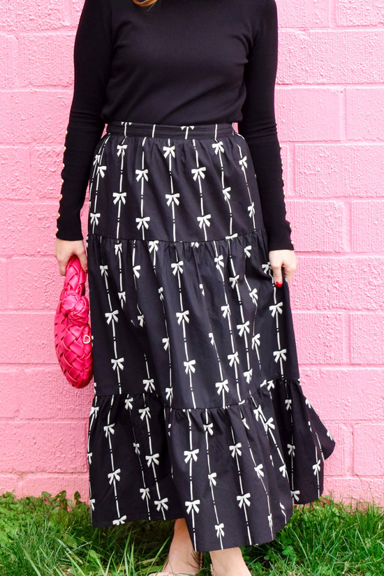 Black Bow Printed Skirt