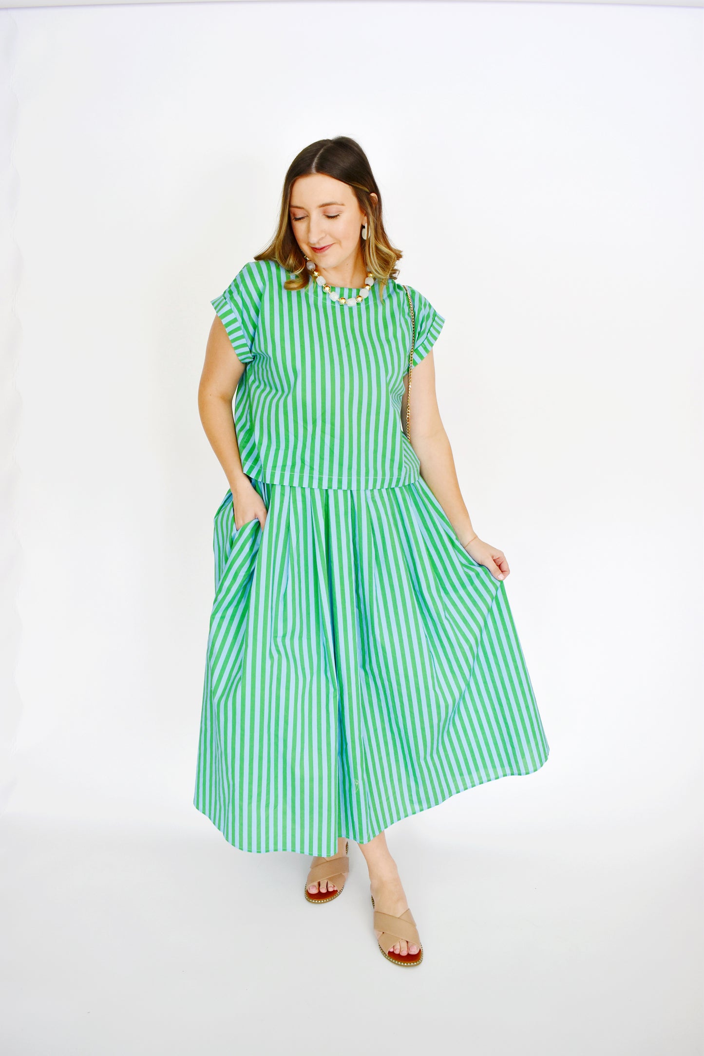 Green Sky Striped Crop Top