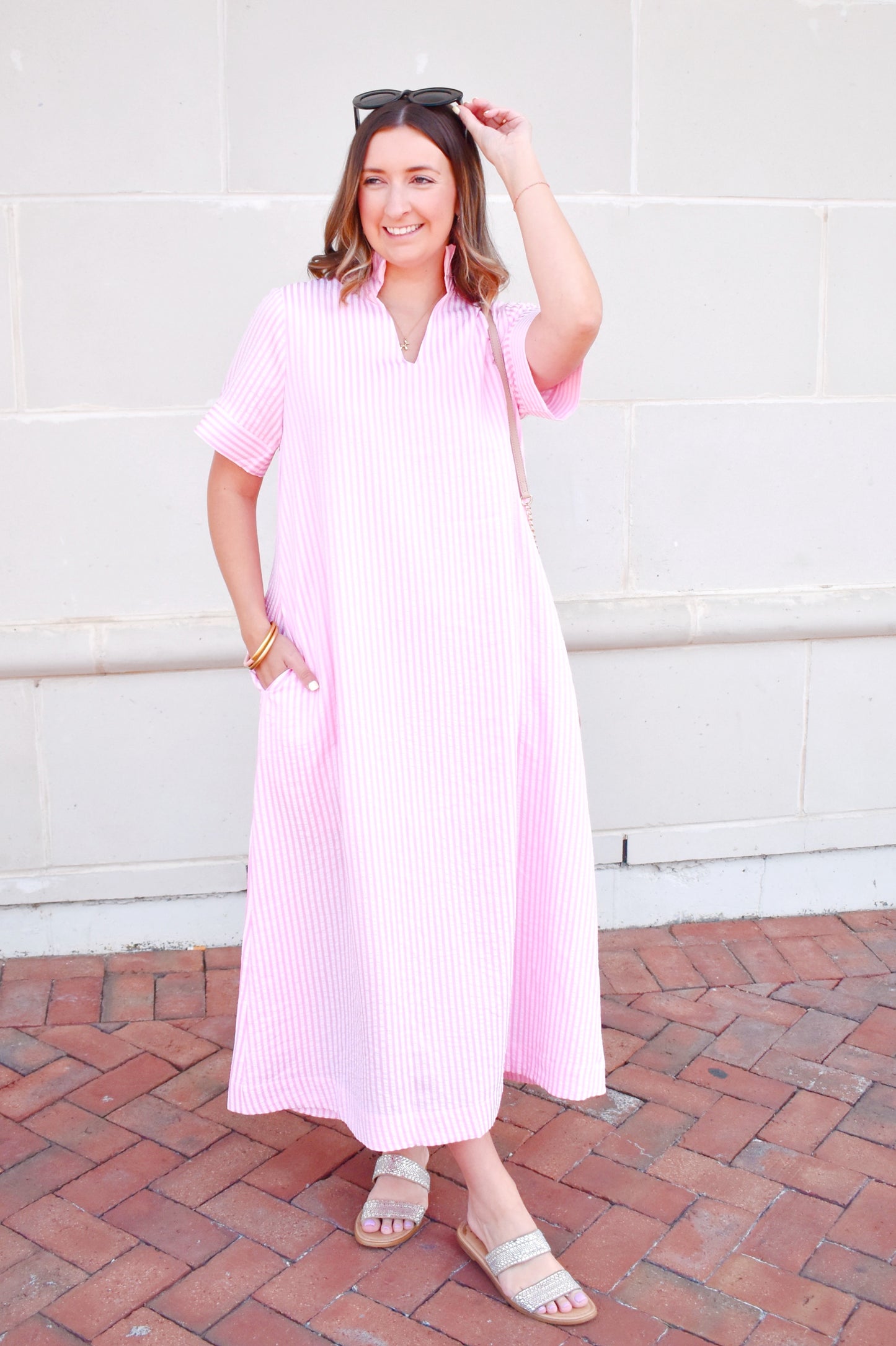Light Pink Stripe Midi Dress