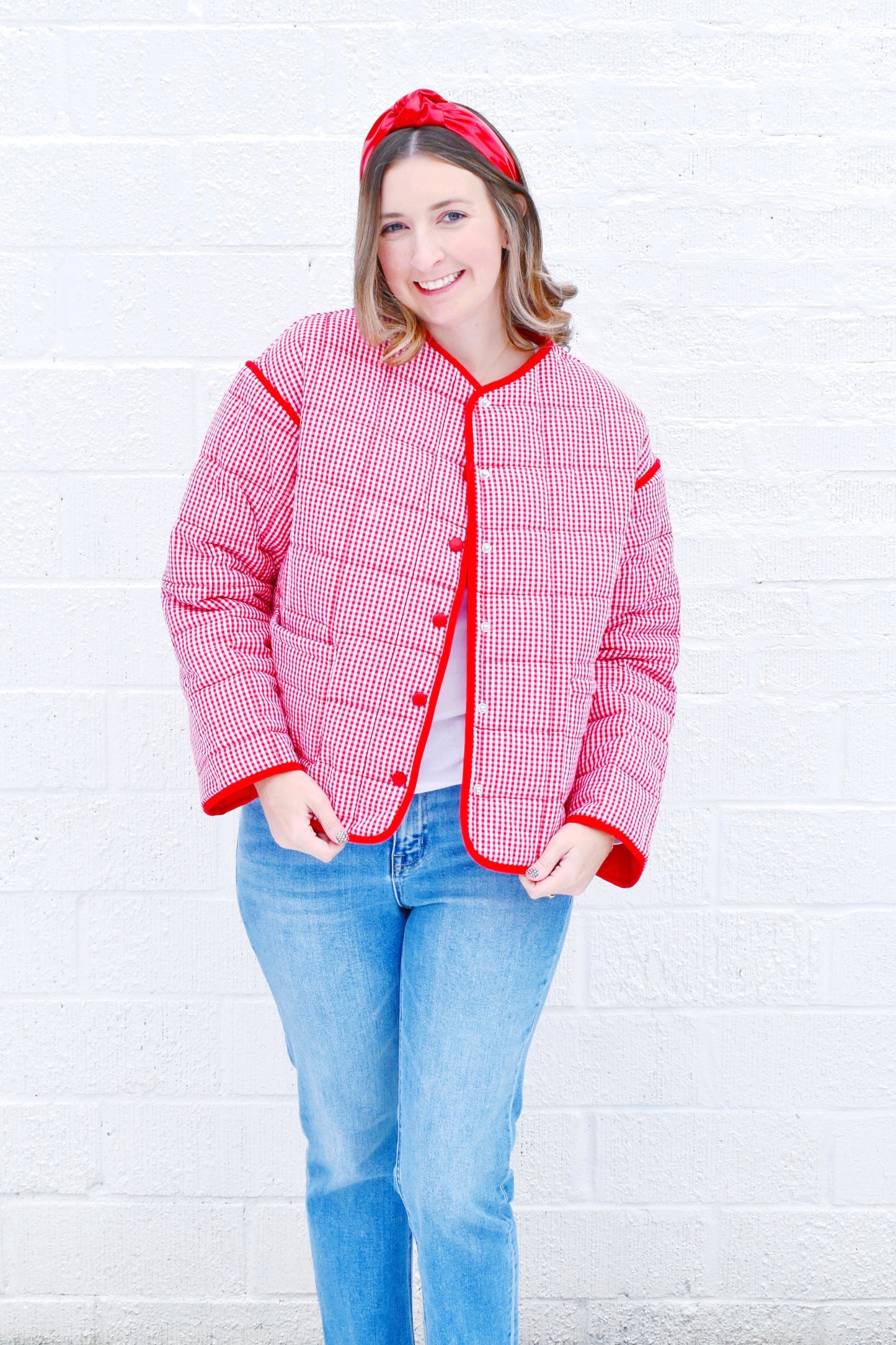 Red Gingham Quilted Jacket