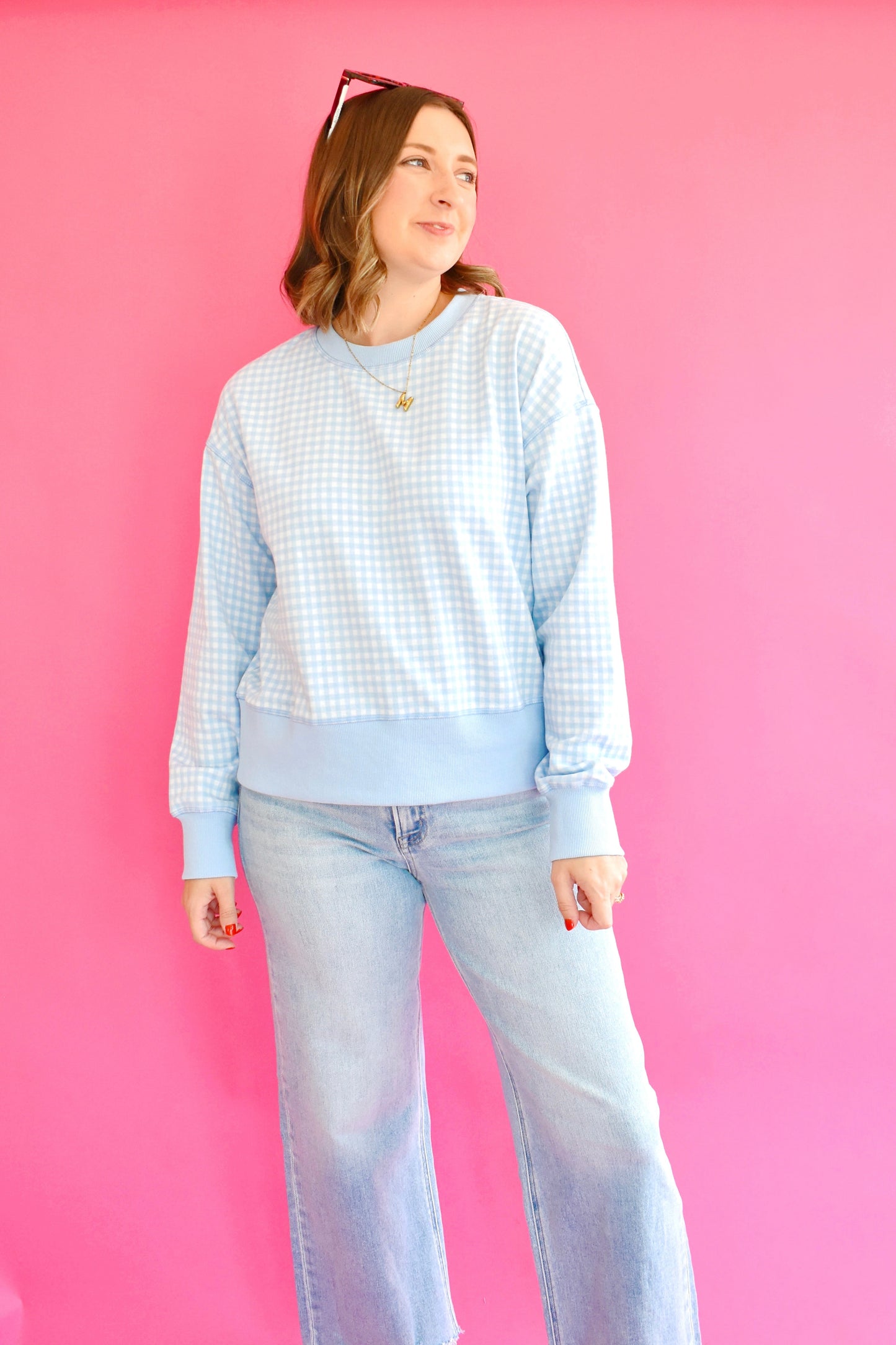 Light Blue Gingham Sweatshirt