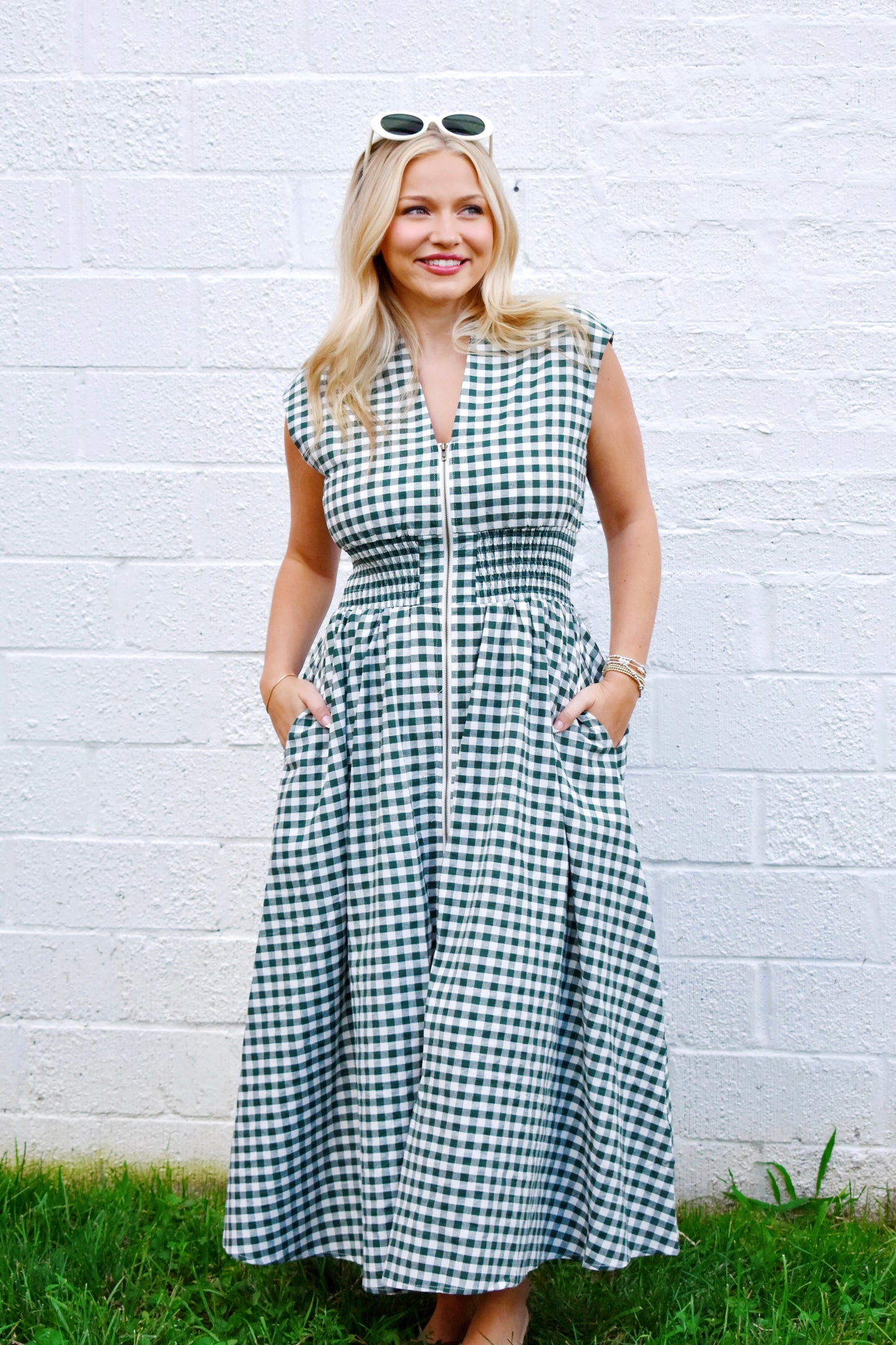 Forest Gingham Zipper Midi Dress