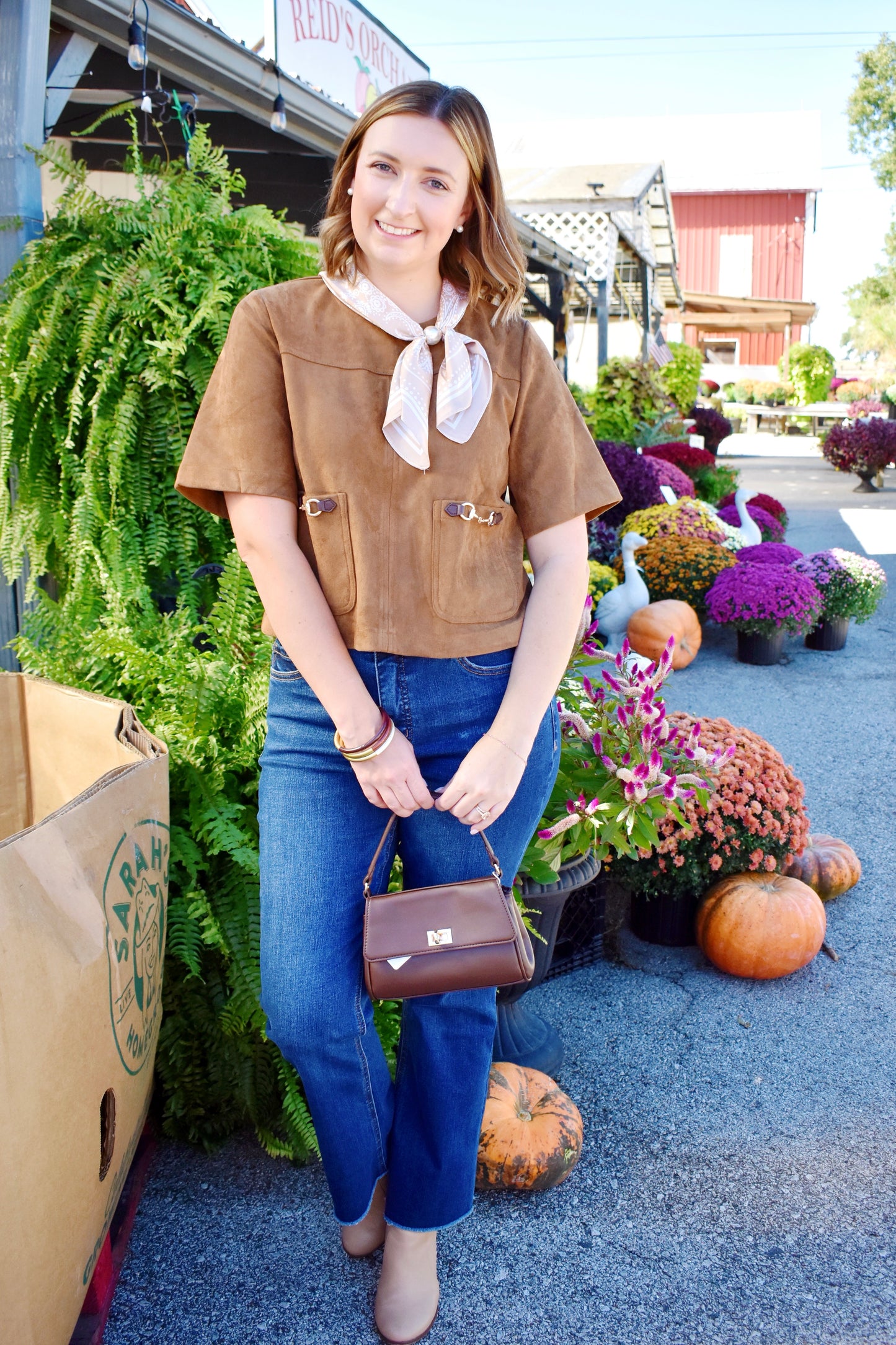 Brown Suede Horsebit Pocket Top