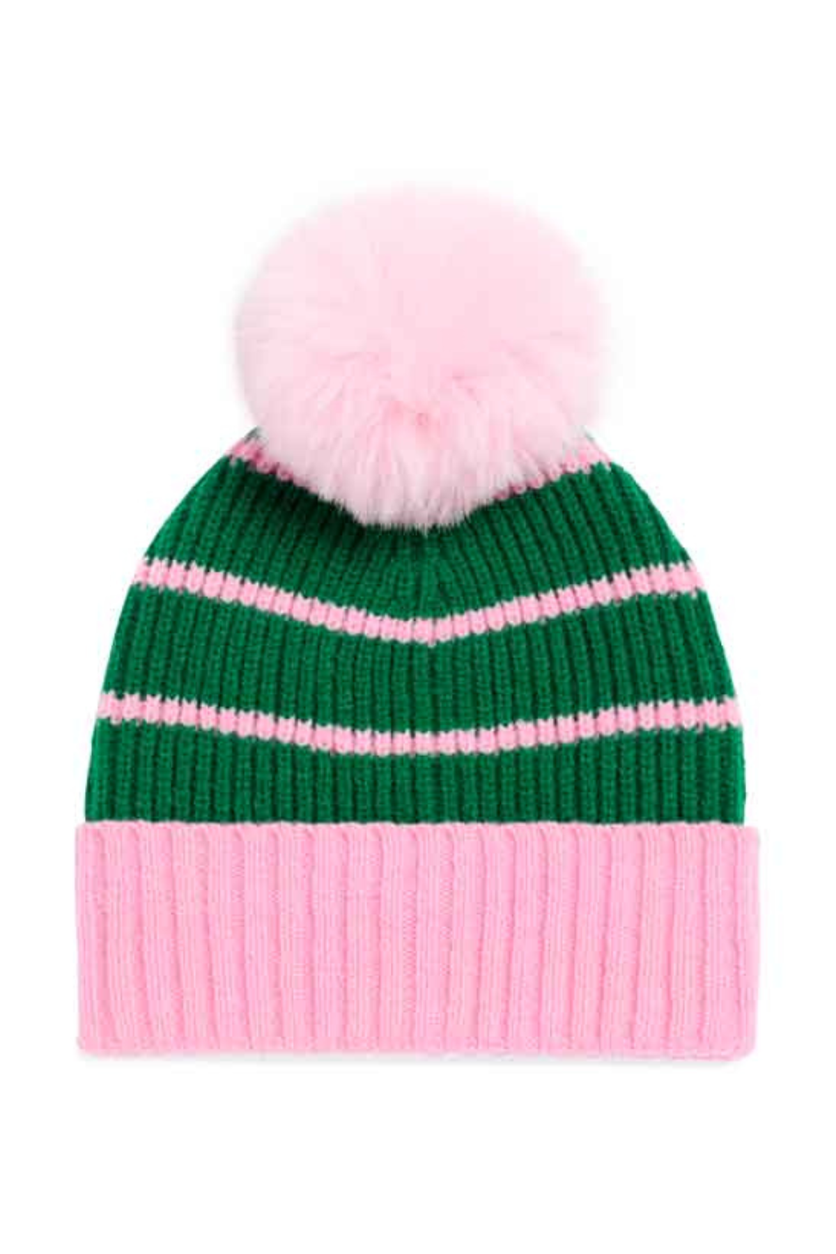 Pink & Green Striped Beanie