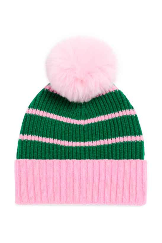 Pink & Green Striped Beanie