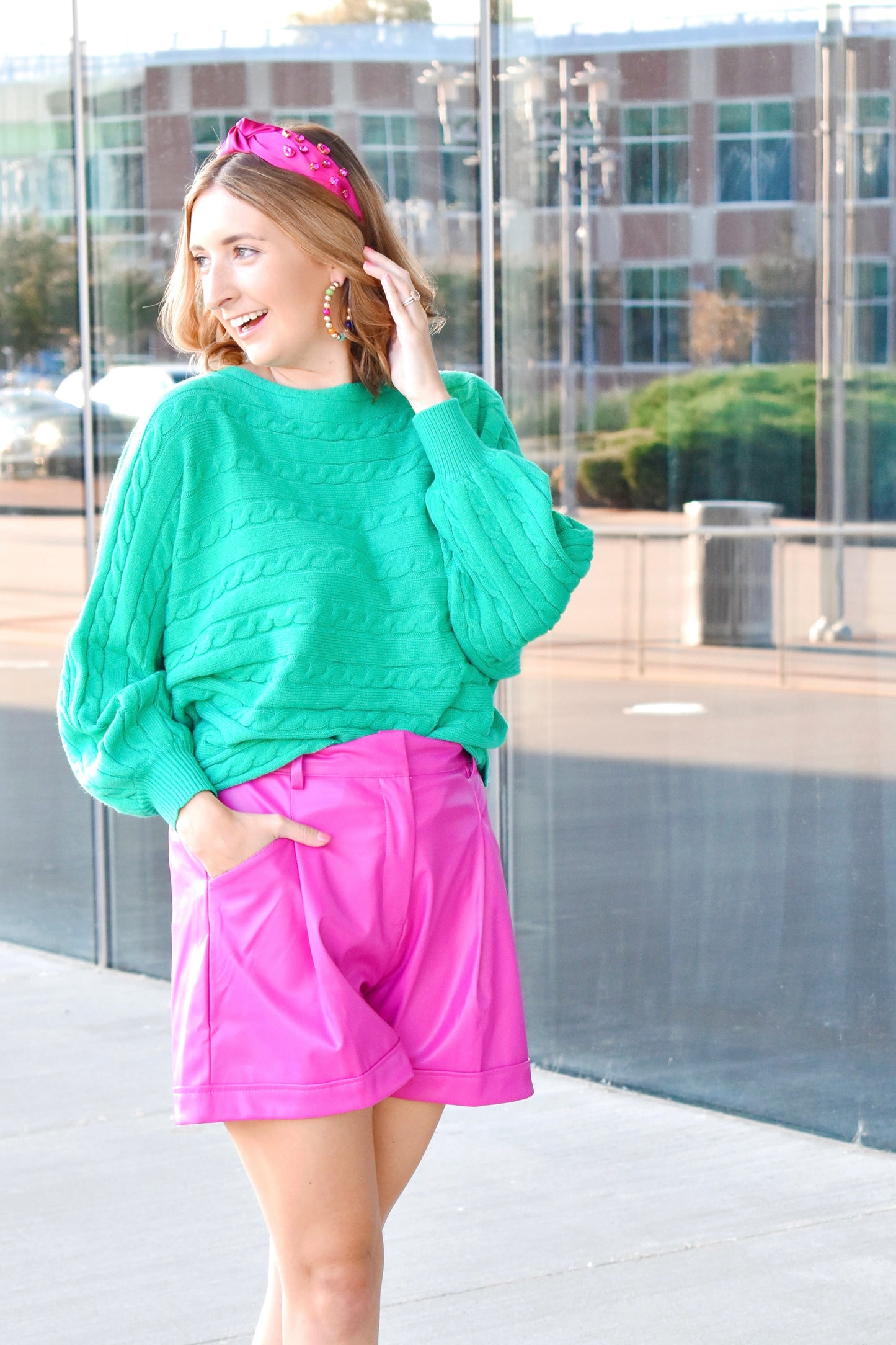 Kelly Green Cable Knit Dolman Sweater
