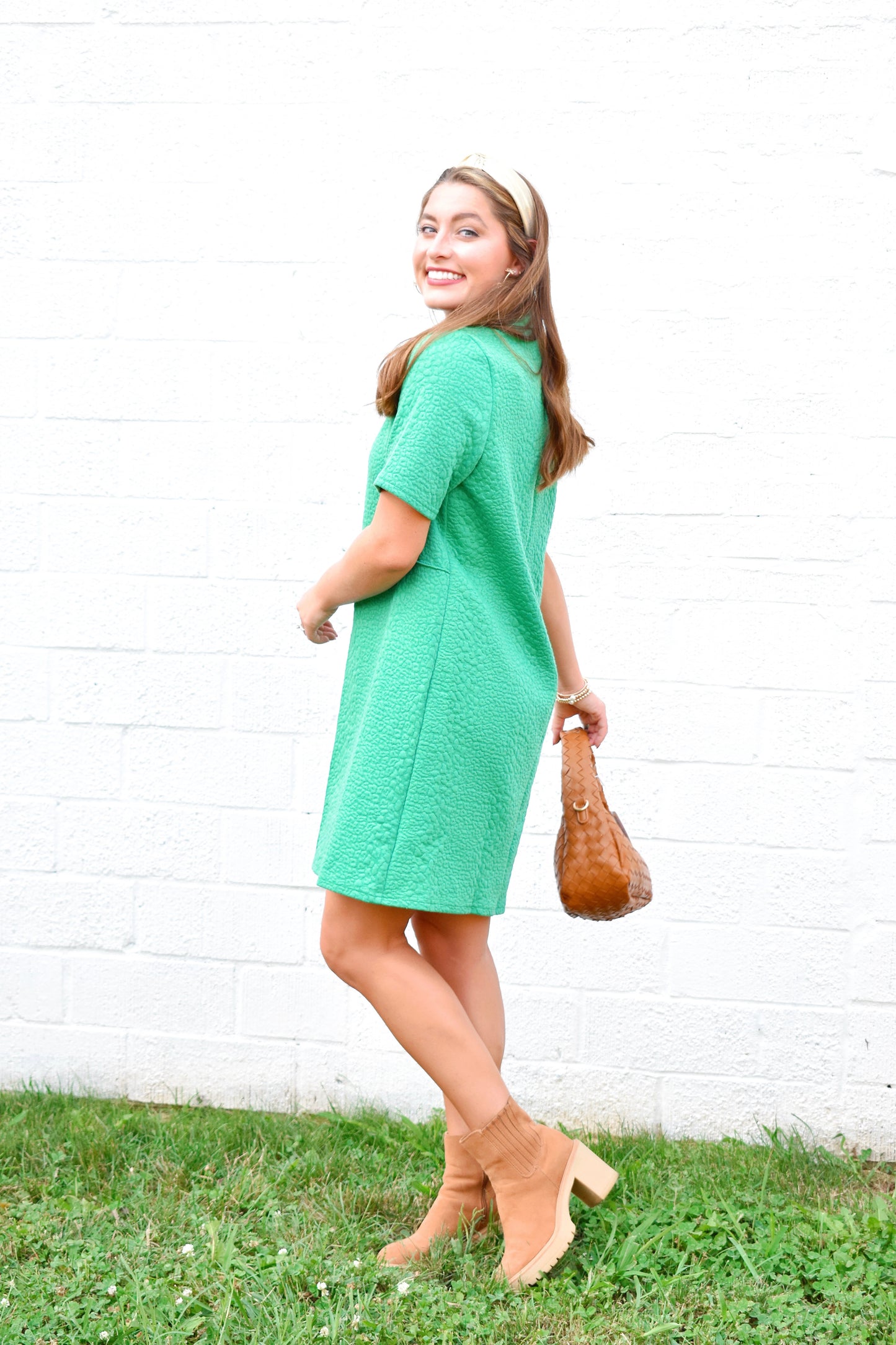 THML Green Jacquard Animal Print Dress