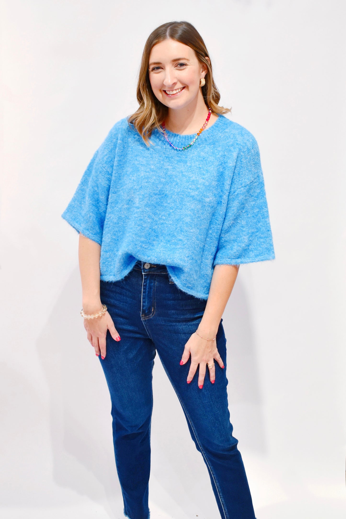 Ocean Blue Cropped Sweater Top