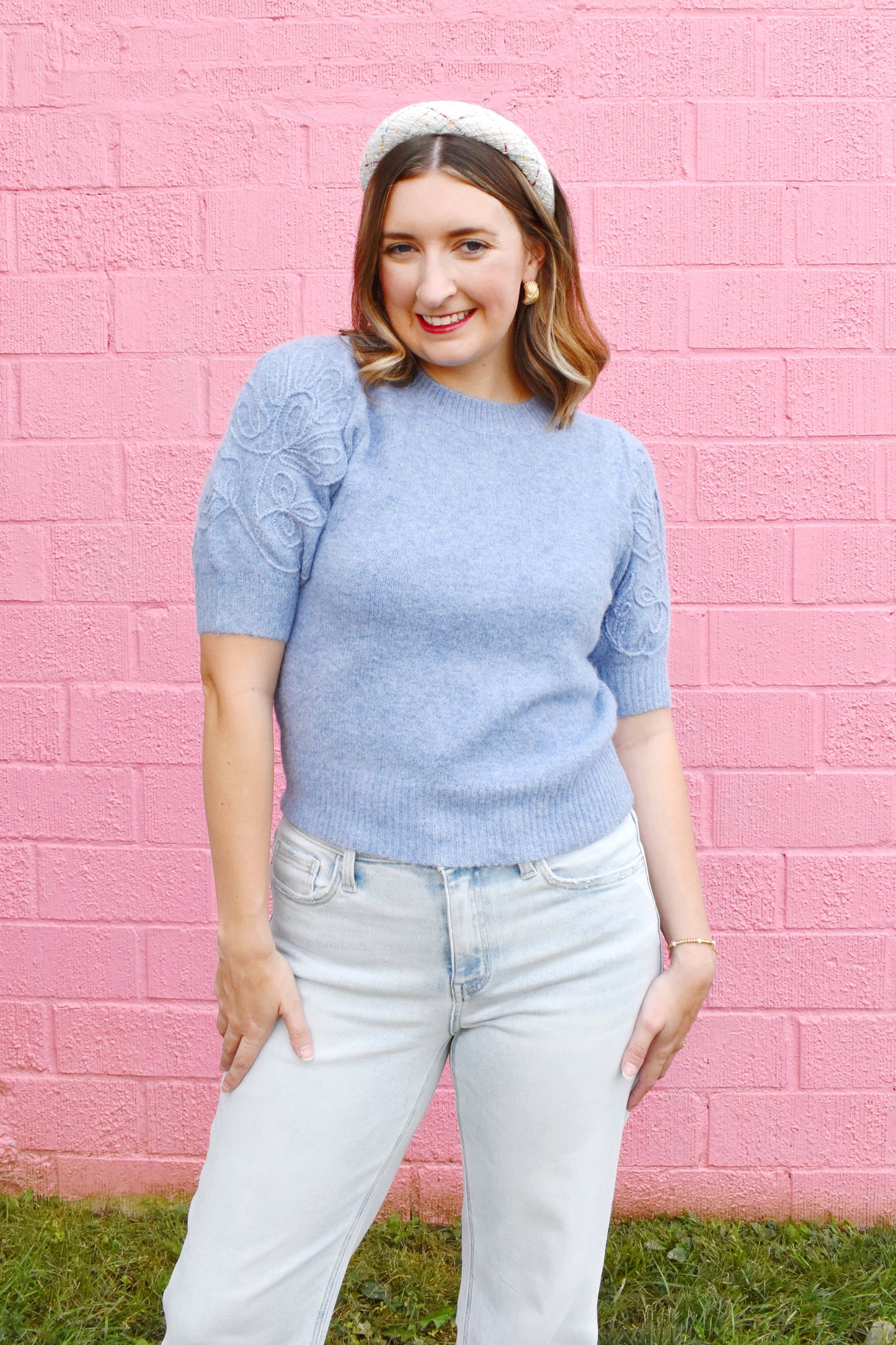 Light Blue Short Sleeve Sweater