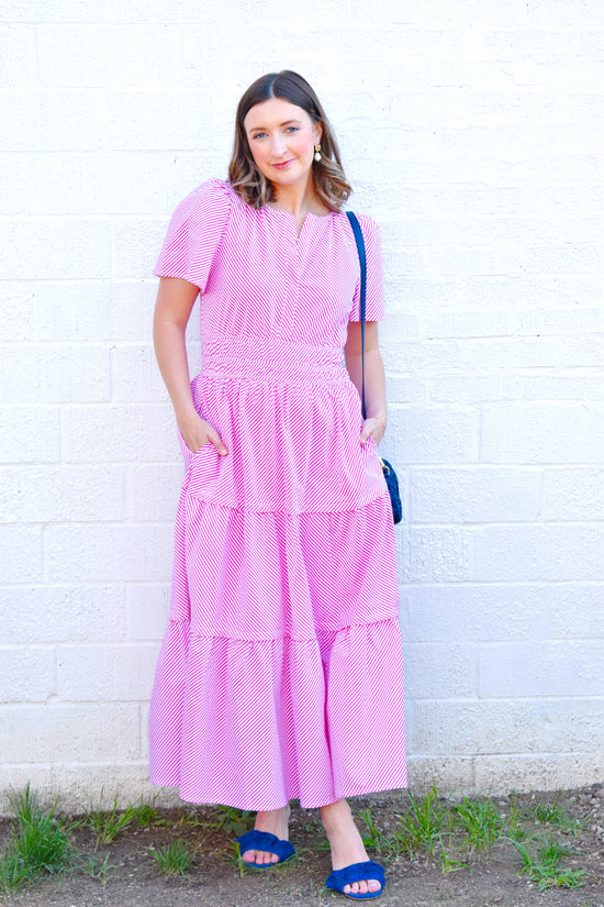 neon pink striped dress Pink Neon Striped Dress NELLIE&DOVE