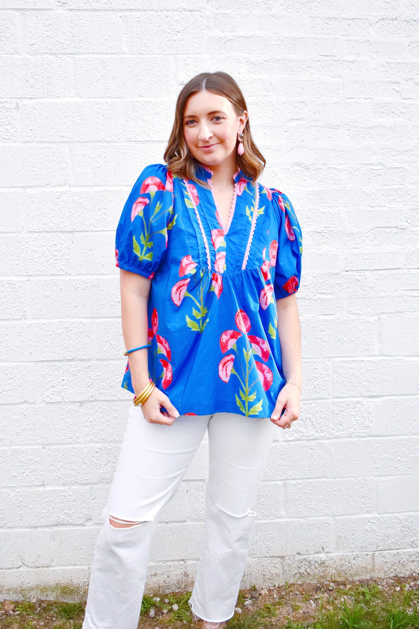 Royal Red Floral Babydoll Blouse