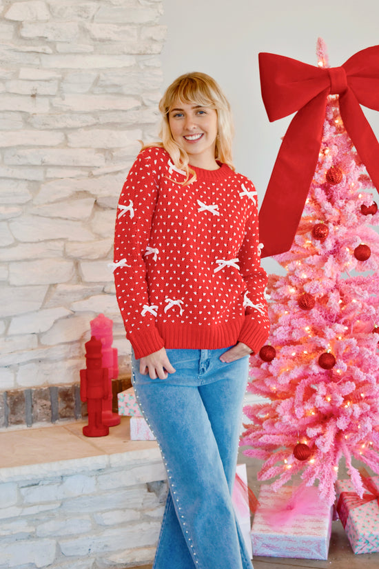 Red & White Holiday Bow Sweater