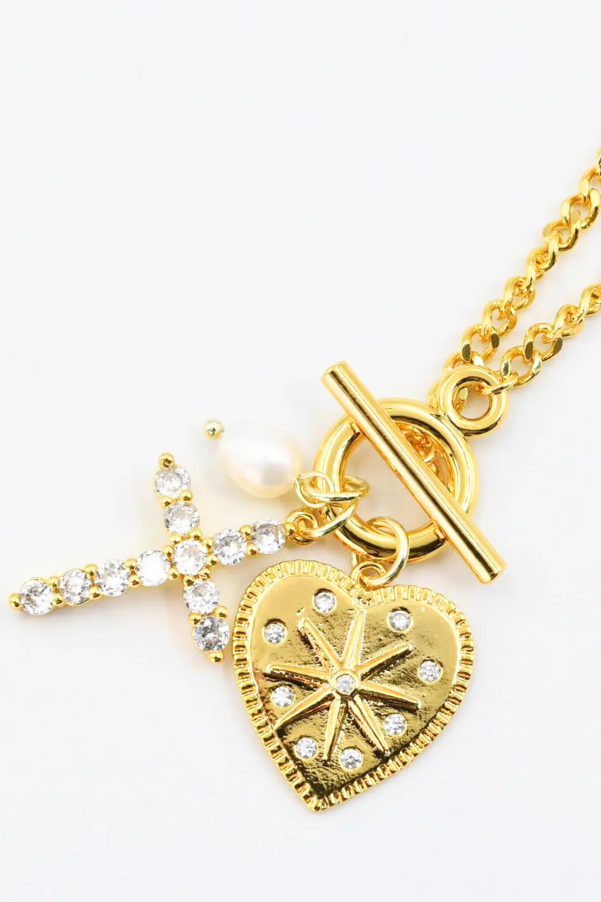 Heart & Cross Charm Gold Plated Necklace