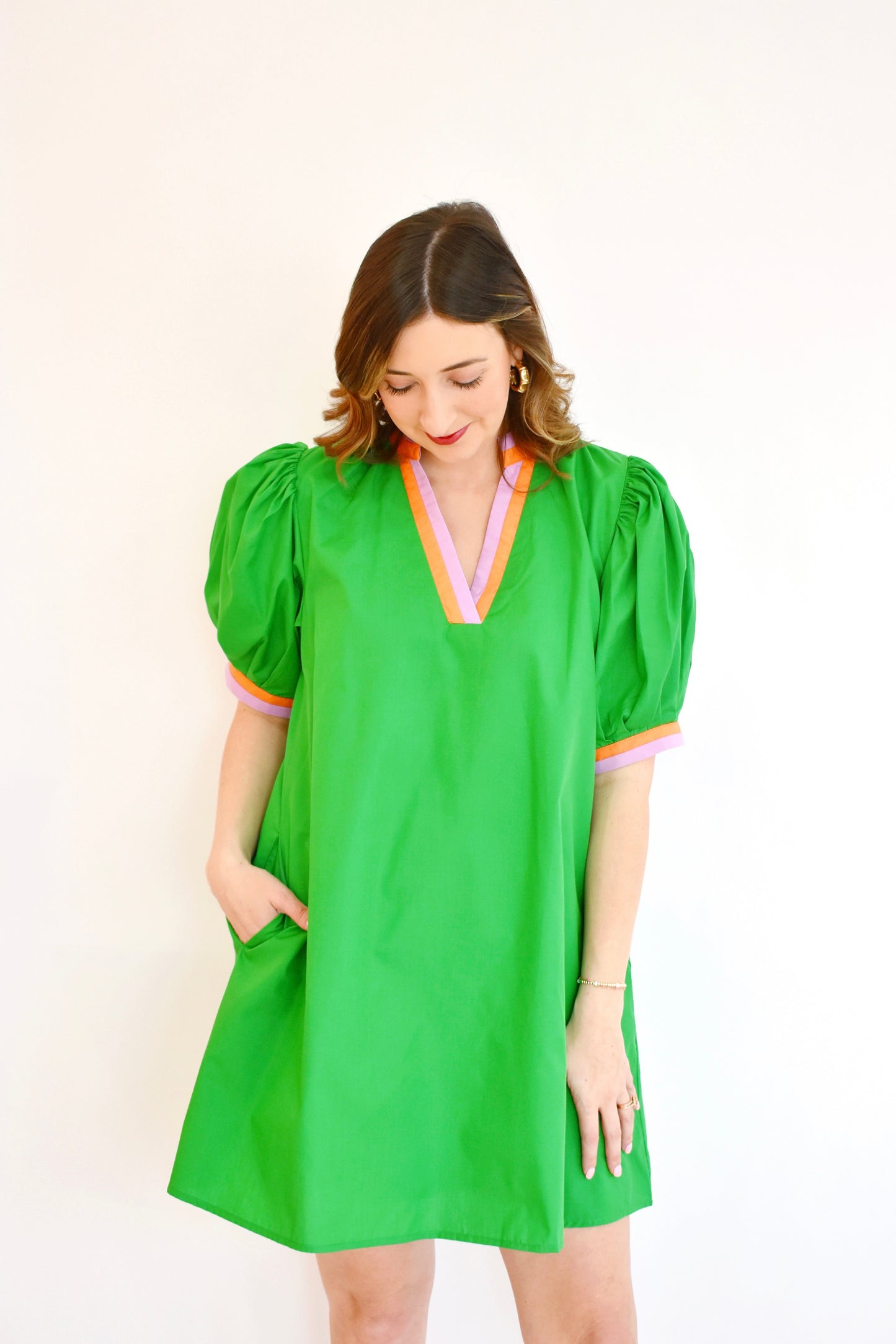 Kelly Green Contrast Trim Dress