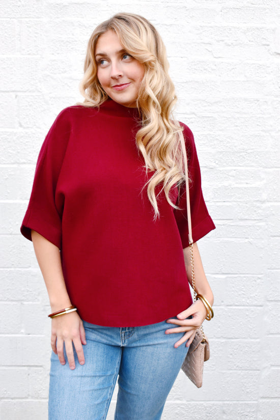 Burgundy Mock Neck Sweater