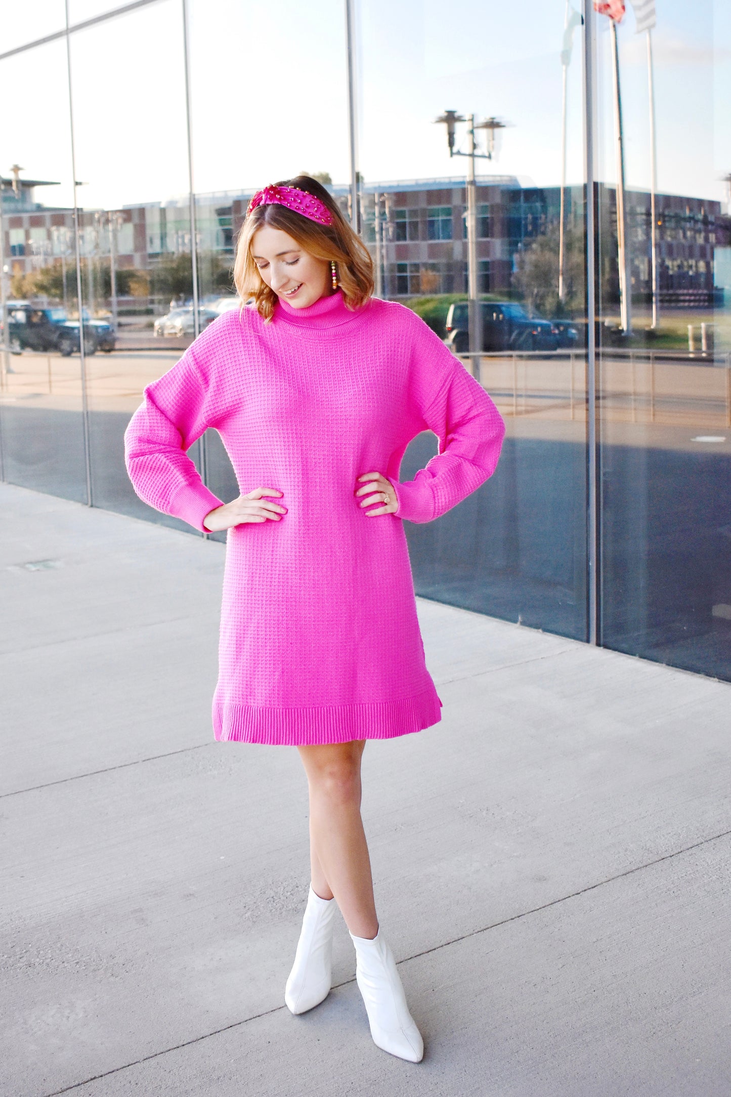 Pink Waffle Knit Turtleneck Sweater Dress Confetti Boutique Pink Waffle Knit Turtleneck Sweater Dress Confetti Boutique