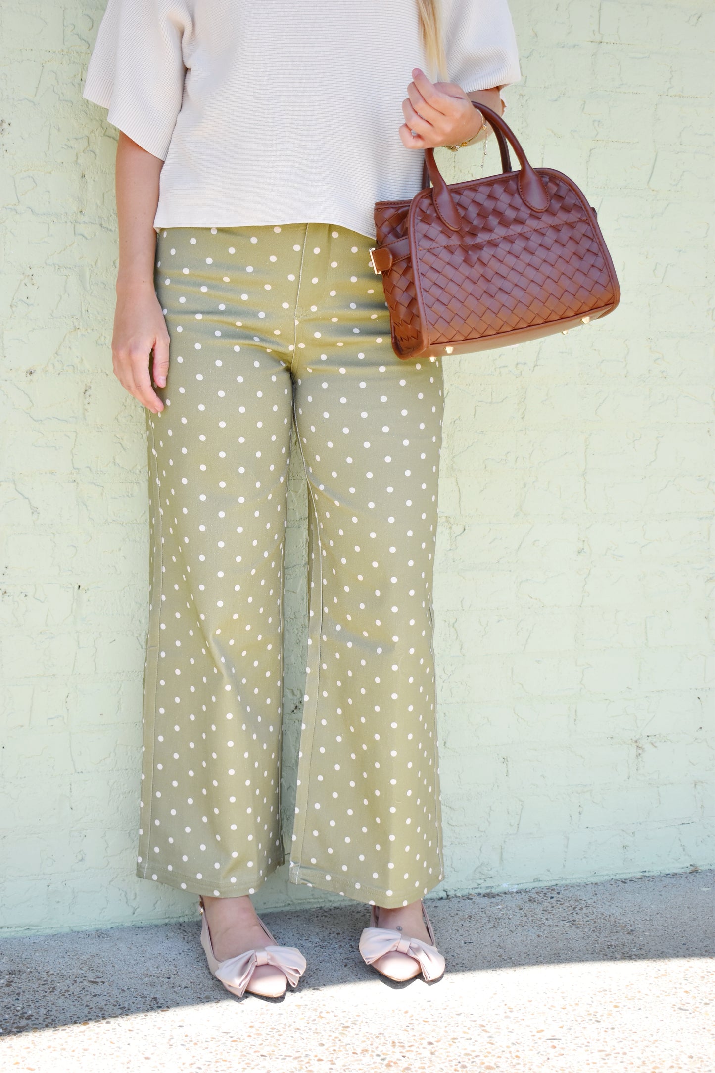 Olive Polka Dot Wide Leg Pants