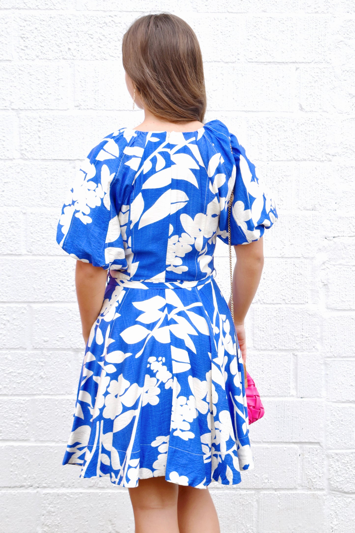 Royal Blue Floral Puff Sleeve Dress