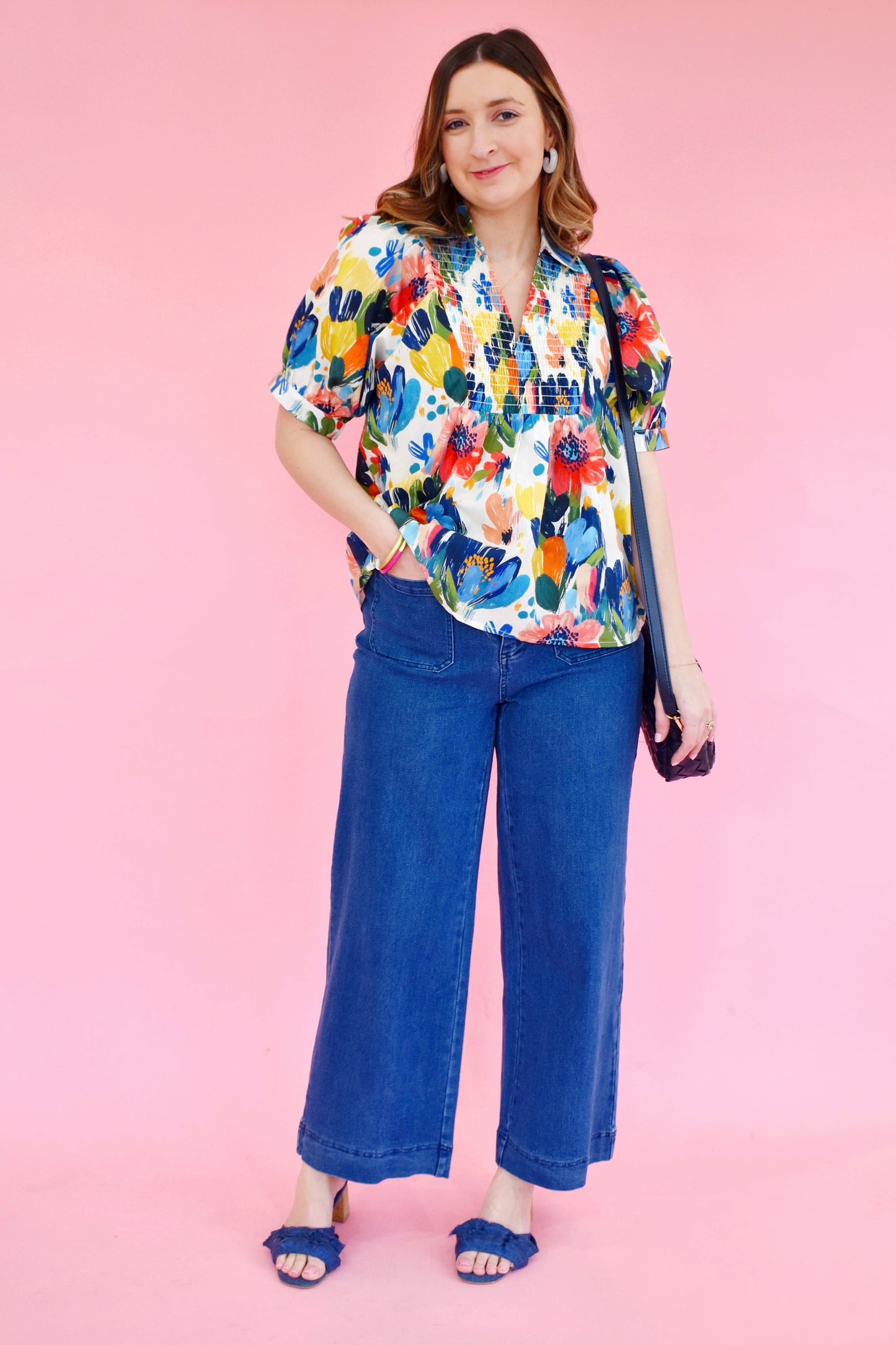 Beautifully Bold Floral Babydoll Collared Top