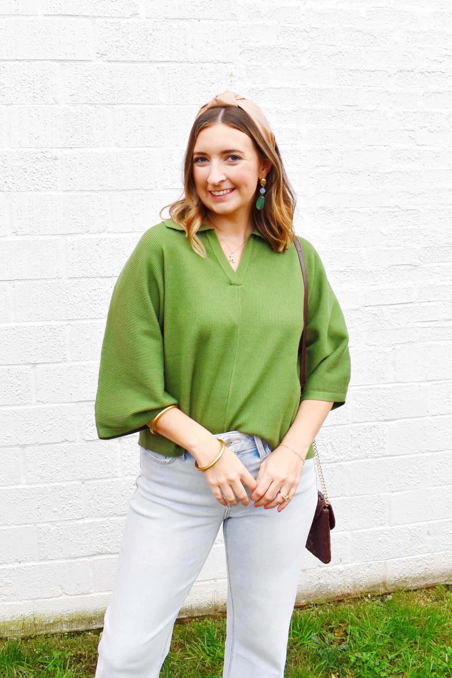 Olive Collared Sweater Top