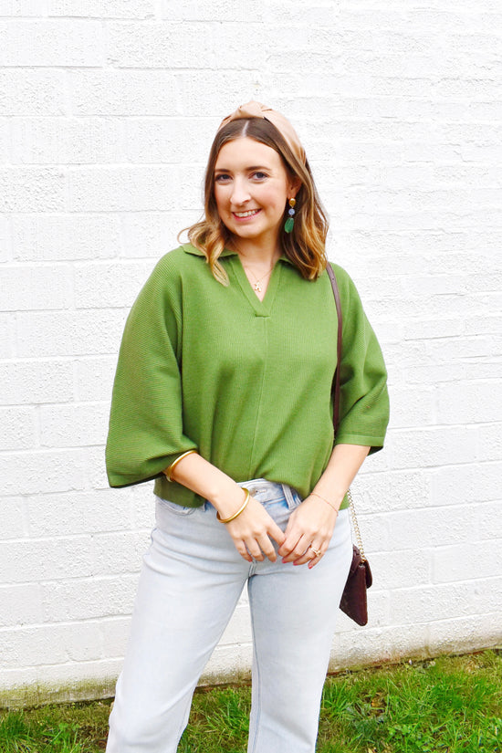 Olive Collared Sweater Top