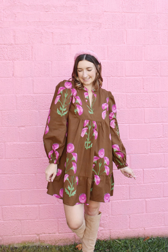 Chocolate & Pink Floral Babydoll Dress