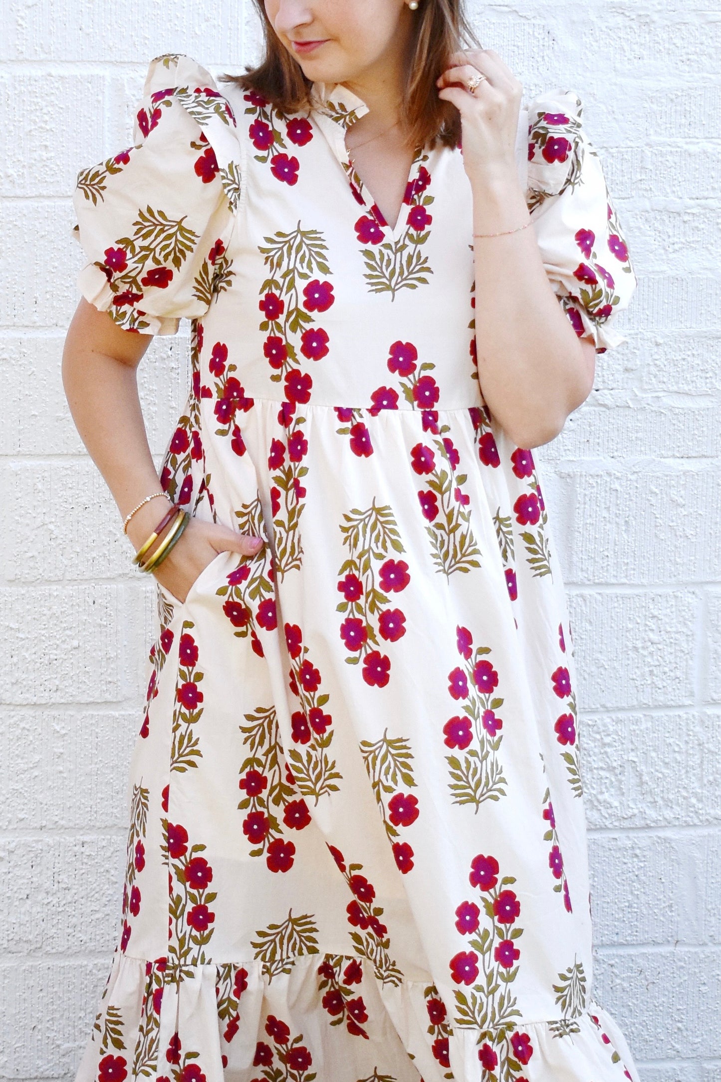 Feels Like Fall Red Floral Midi Dress