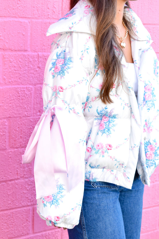 Fem Floral Bow Puff Coat