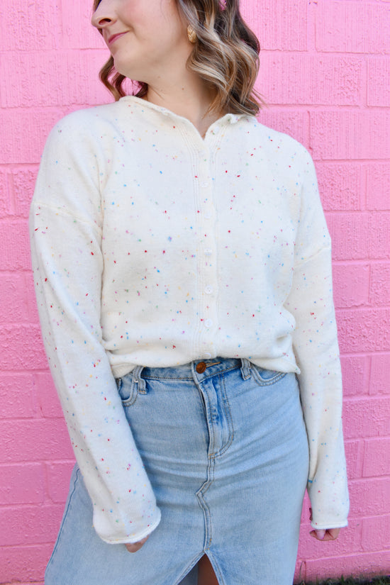 Confetti Speckled Ivory Button Down Cardigan