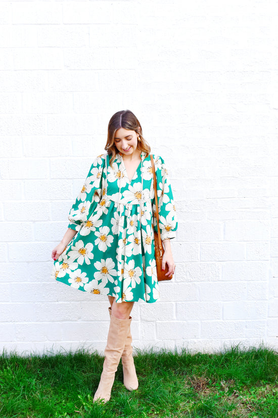 Green Marigold Floral Dress