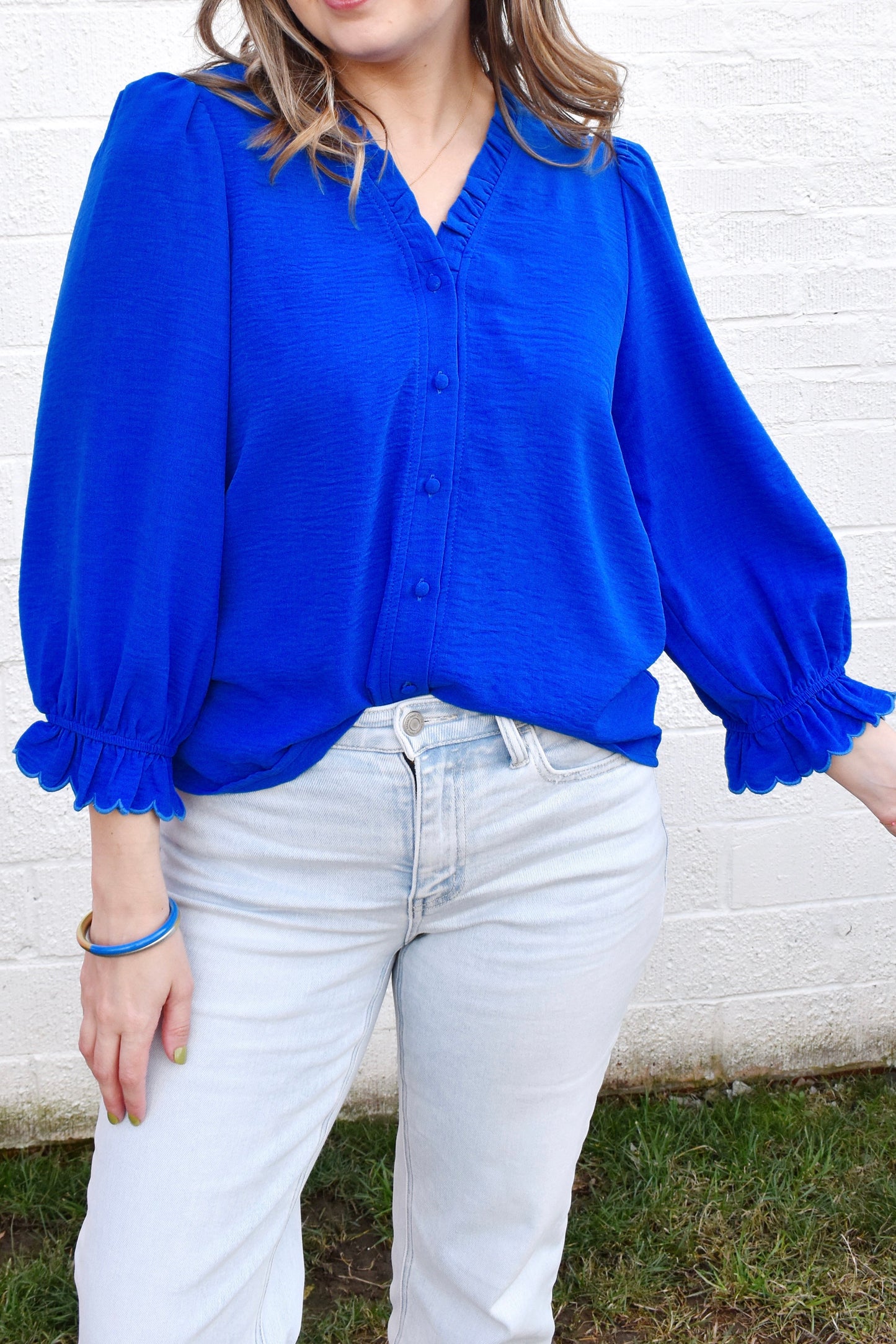 Royal Button Down Scallop Cuff Blouse