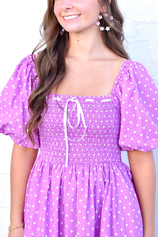 Lilac Polka Dot Bow Detail Dress