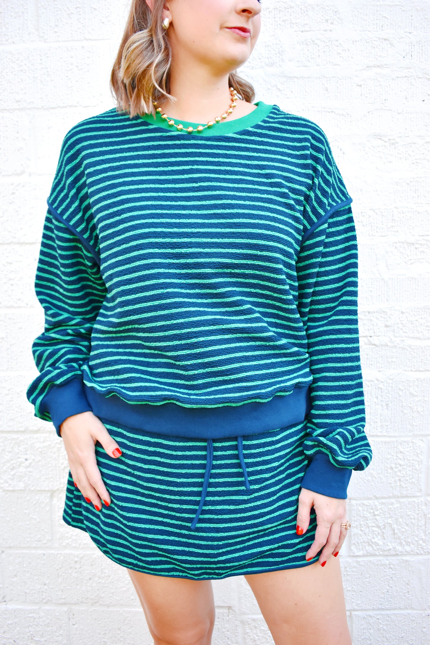 Navy & Green Stripe Skort
