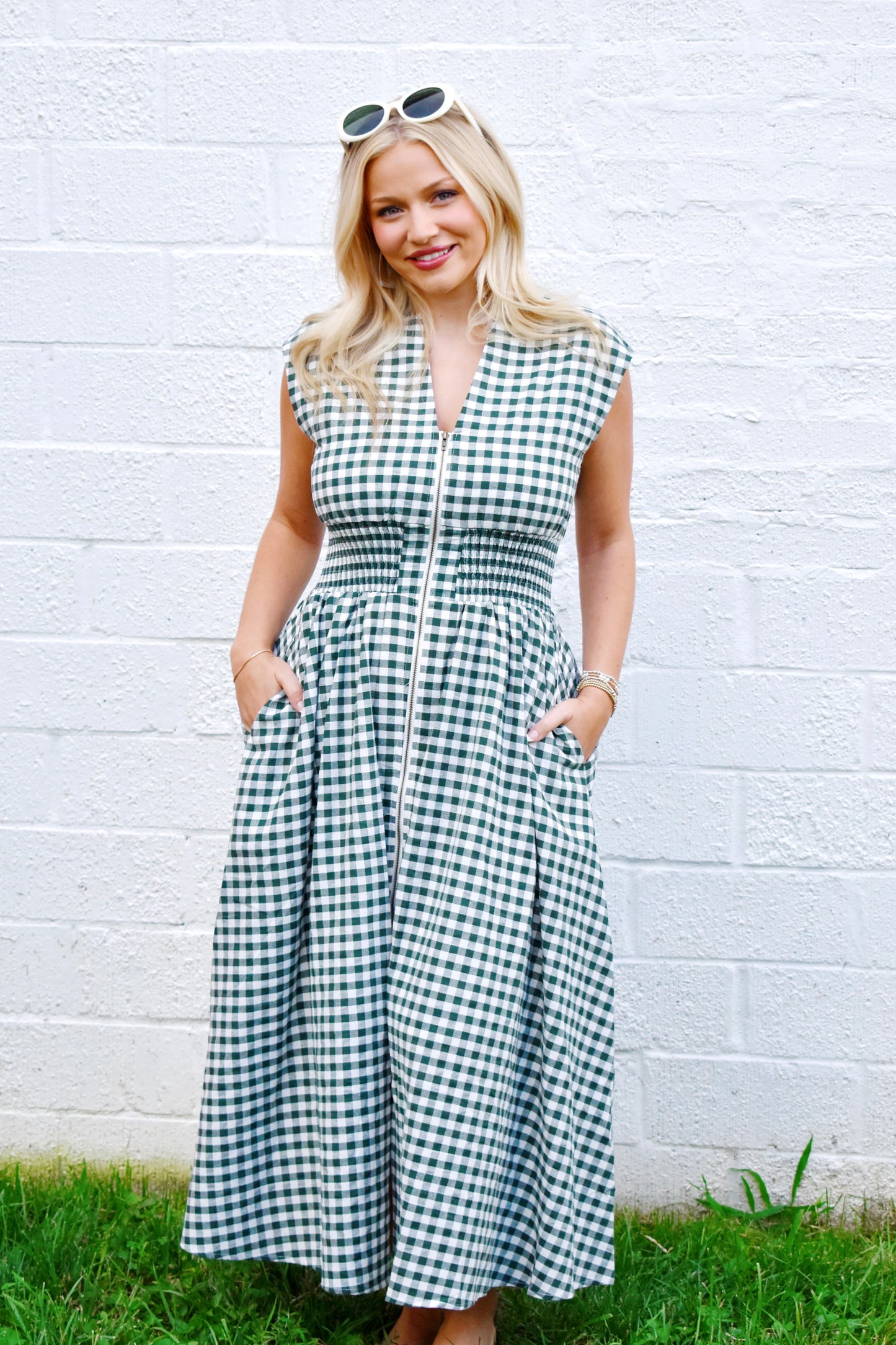 Forest Gingham Zipper Midi Dress