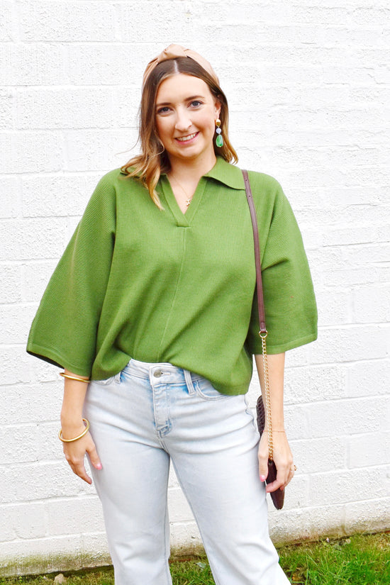 Olive Collared Sweater Top