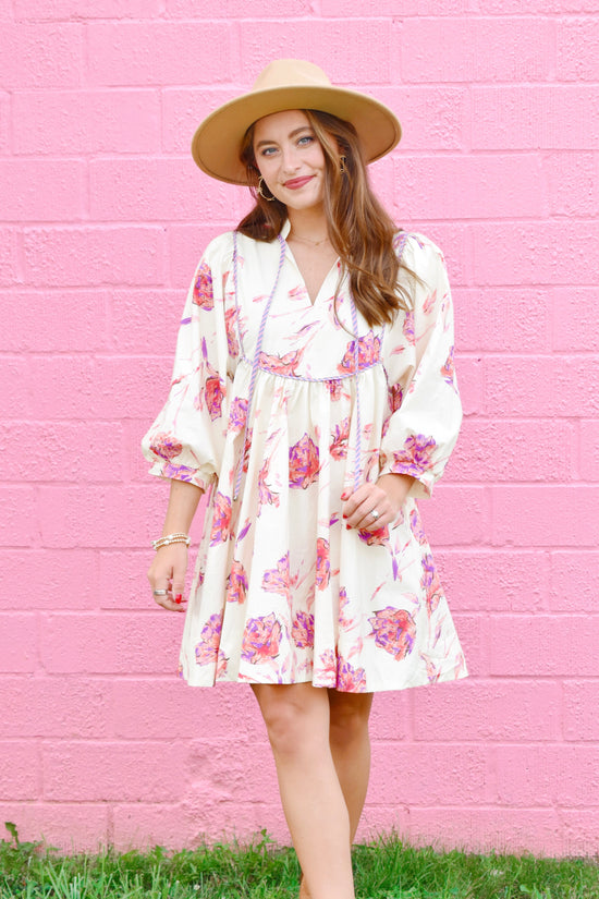 Cream Pink Floral Dress