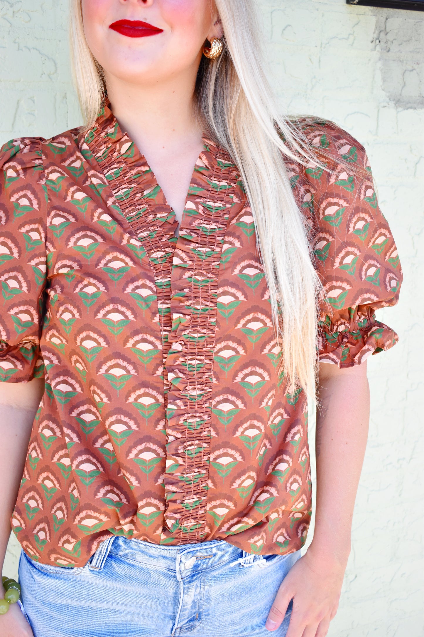Brown Floral Block Print Blouse