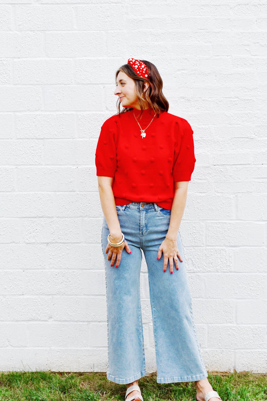 Red Dottie Knit Sweater Top