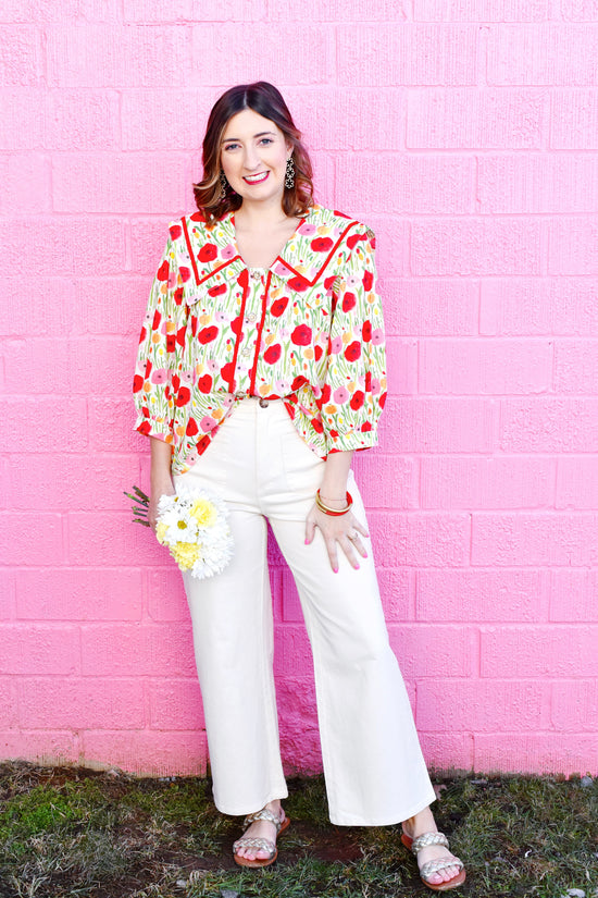 Red Poppy Collared Blouse