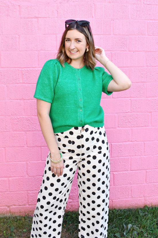 Kelly Green Button Down Short Sleeve Cardigan